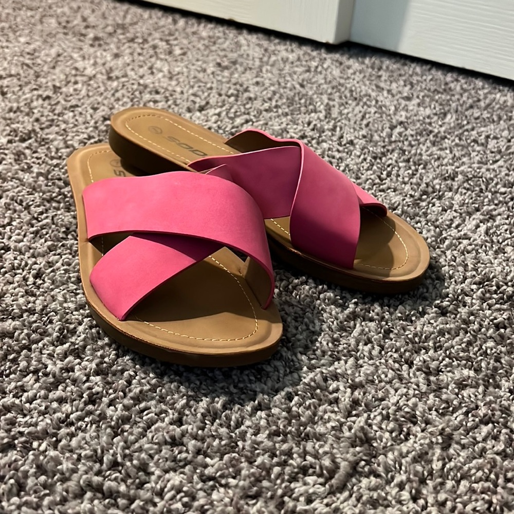 Soda hot pink slip on sandals (size 7)